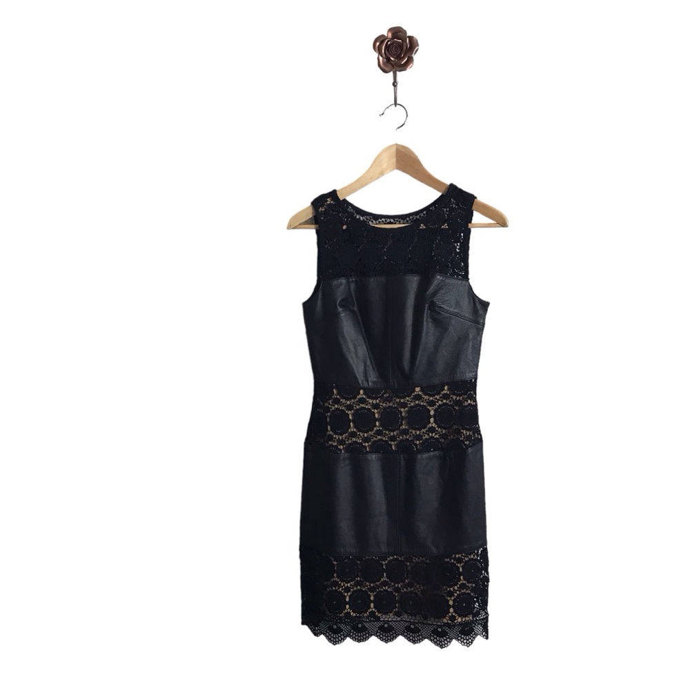 Bailey 44 Small Black Leather & Lace Sheath Cocktail Dress LBD
